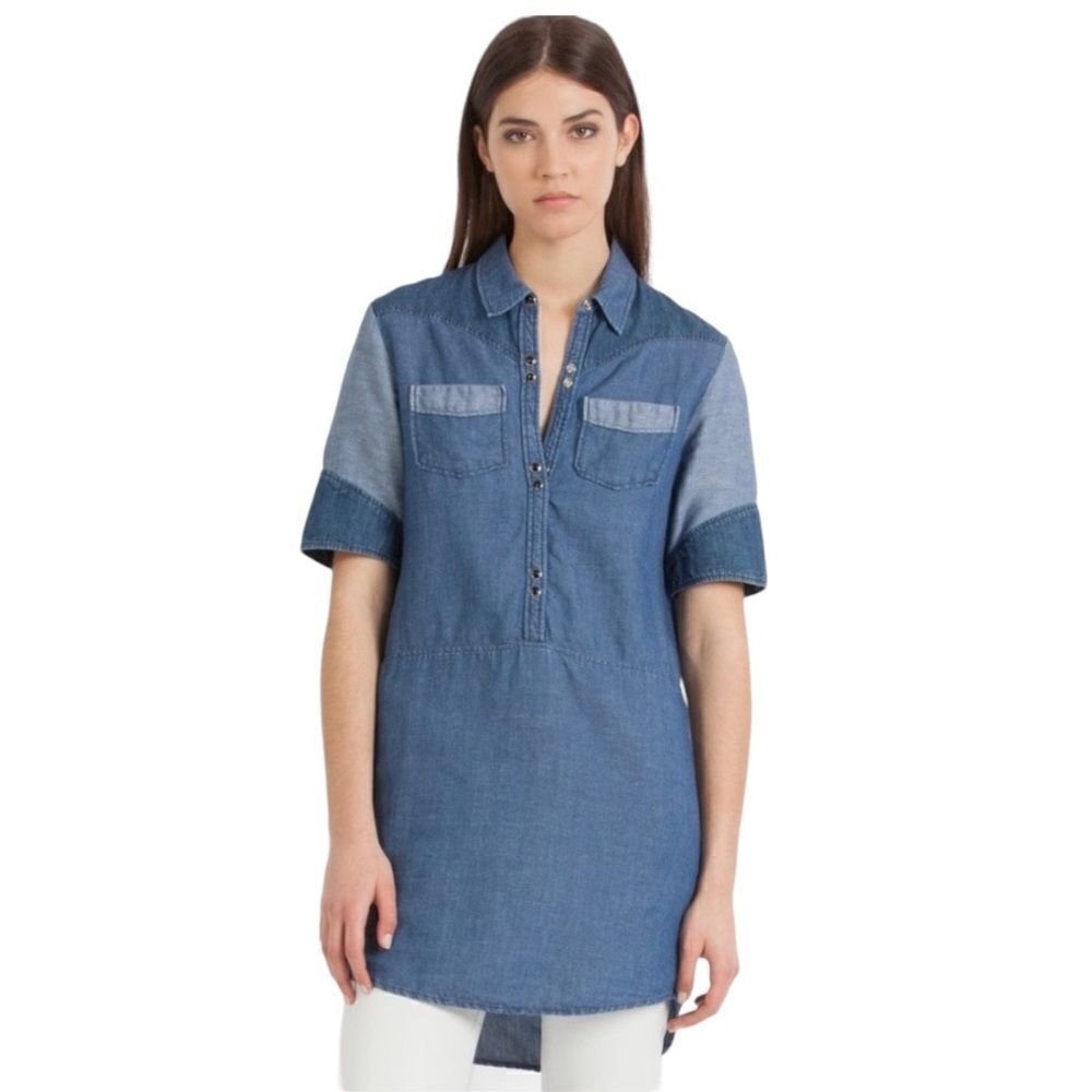MAJE Women’s Falcone Chambray Denim High Low Hem Tunic/Dress Blue Size 1/Small
